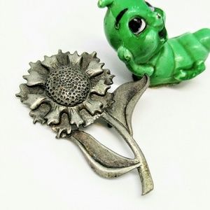 VINTAGE Signed METZKE Brooch/Pin-Pewter Flower